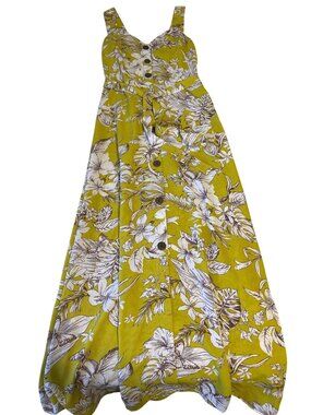 Floral Button-Front Yellow & White Maxi Dress S By Monteau